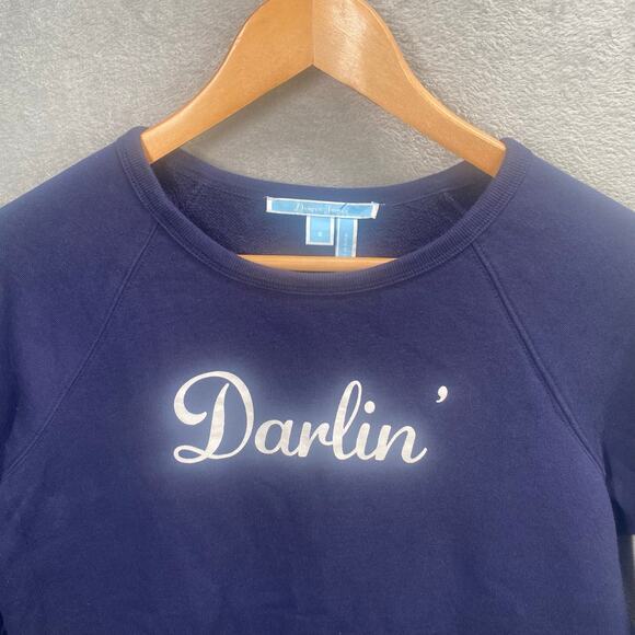 Draper James Top Small Darlin' Navy Spellout Blue 3/4 Sleeve Sweatshirt Preppy‎ - Picture 3 of 14